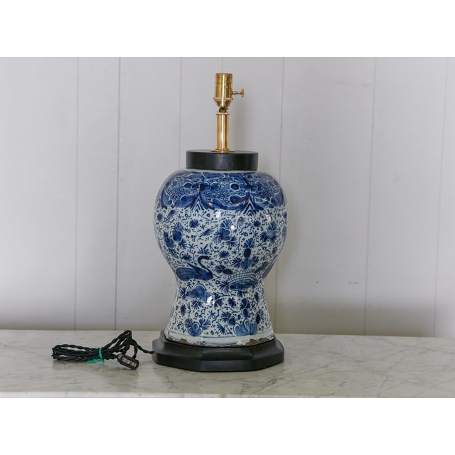 Delft Antique Delft Blue and White Porcelain Vase Made into Modern US Wired Table Lamp For Sale - Image 4 of 5