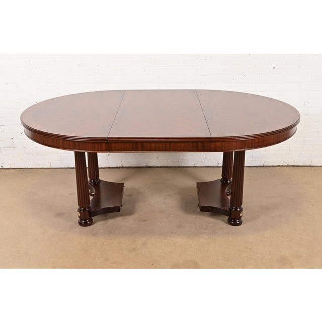 Wood Henkel Harris Empire Banded Flame Mahogany Pedestal Extension Dining Table, Newly Refinished For Sale - Image 7 of 14