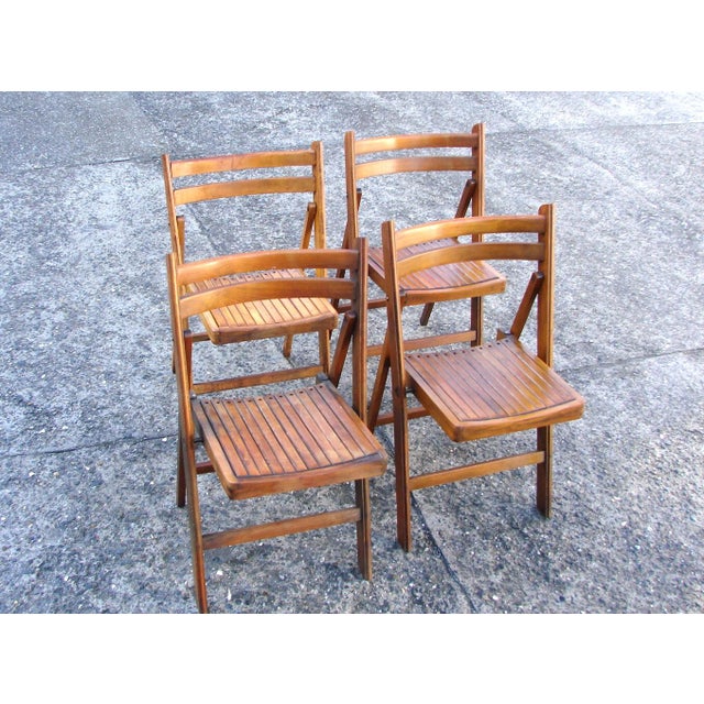 Vintage Folding Wooden Chairs, 1970s, Set of 4, in Good conditions. Designed 1970 to 1979