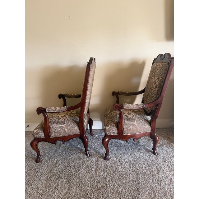 French Provincial Century Furniture #3217 Carved Occasional Armchairs With French Provincial/French Country Styling, Pair, Circa 1990s For Sale - Image 3 of 12