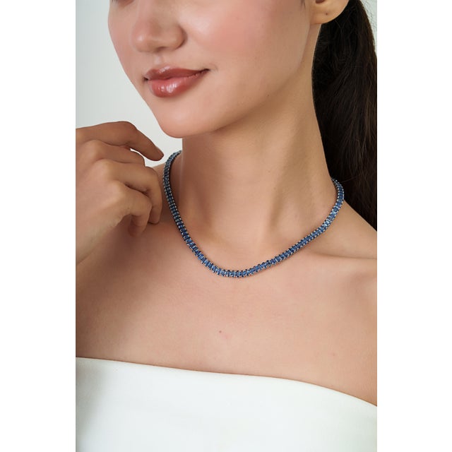 Metal Modern Luxe 34.91ct Blue Sapphire Tennis Necklace in 14k White Gold- 16 Inches For Sale - Image 7 of 15