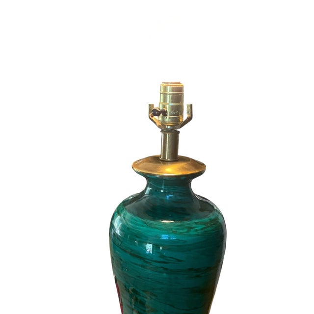Wood Frederick Cooper Faux Malachite Porcelain and Brass Table Lamp For Sale - Image 7 of 14