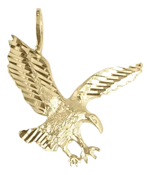 Flying Eagle with Diamond Cuts Charm Necklace 14k Yellow Gold 16"