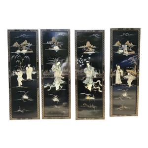 Vintage 4-Panel Wall Mounted Inlaid Japanese Coromandel Wall Hangings