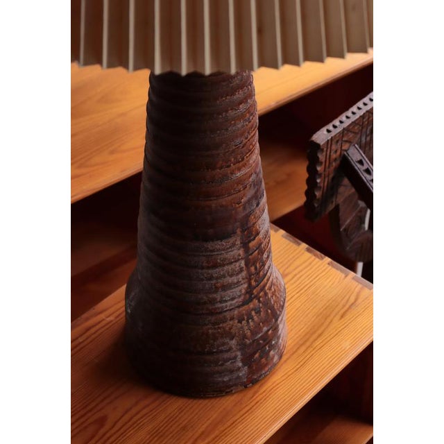 A large danish art nouveau ceramic table lamp by hans peter knudsen, made at his own workshop in denmark during the 1920s....