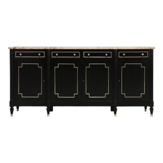Vintage French Louis XVI Style Buffet With Marble & Ebonized Finish For Sale