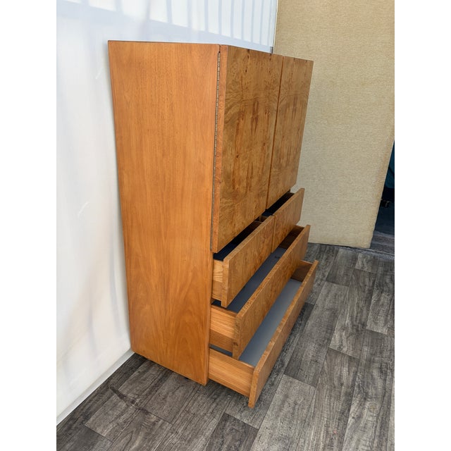Refinished Mid-Century Modern Burl Wood Highboy Dresser in a Milo Baughman Style by Lane Altavista. Circa 1970s For Sale - Image 17 of 18