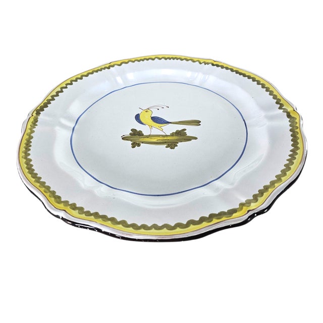 Italian Vintage Cantagalli Italian Round Platter – 13” Hand-Painted Yellow Bird & Band For Sale - Image 3 of 6