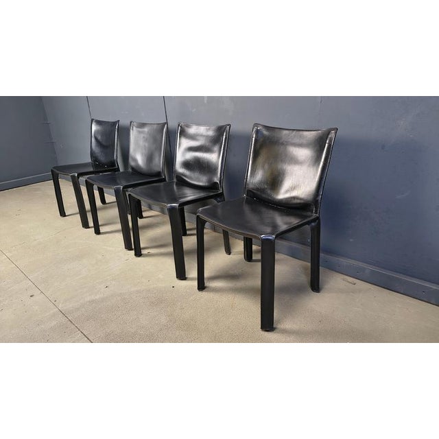 Black Leather Cab Dining Chairs from Mario Bellini, Italy, 1970s, Set of 4 For Sale - Image 10 of 14