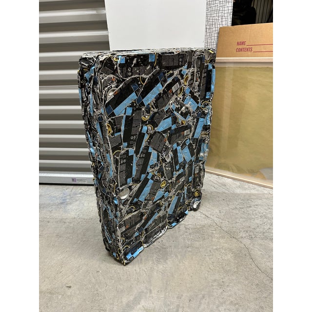 Artist commissioned abstract metal sculpture. Solid and heavy and free standing on all sides.