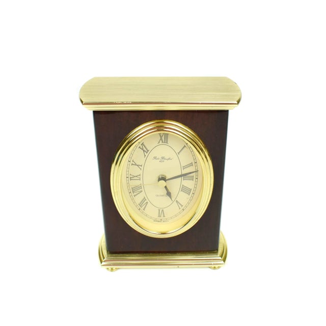 Mid 20th Century Vintage Wood and Gold Brass Robt Blandford Table Top Desk Clock Germany For Sale - Image 5 of 10