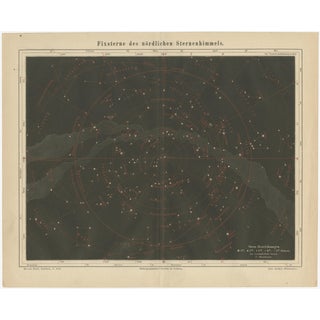 Antique Star Chart Northern Hemisphere Fixsterne from Meyers Leipzig, 1900s For Sale