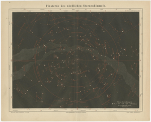 Antique Star Chart Northern Hemisphere Fixsterne from Meyers Leipzig, 1900s