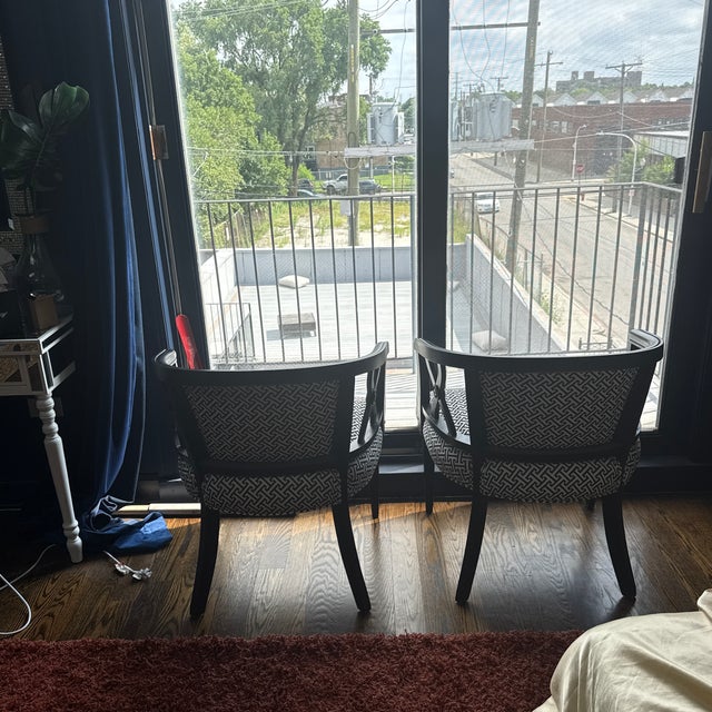 Pair of Professionally Restored Vintage Barrel Accent Chairs in Hollywood Regency Style For Sale - Image 9 of 12