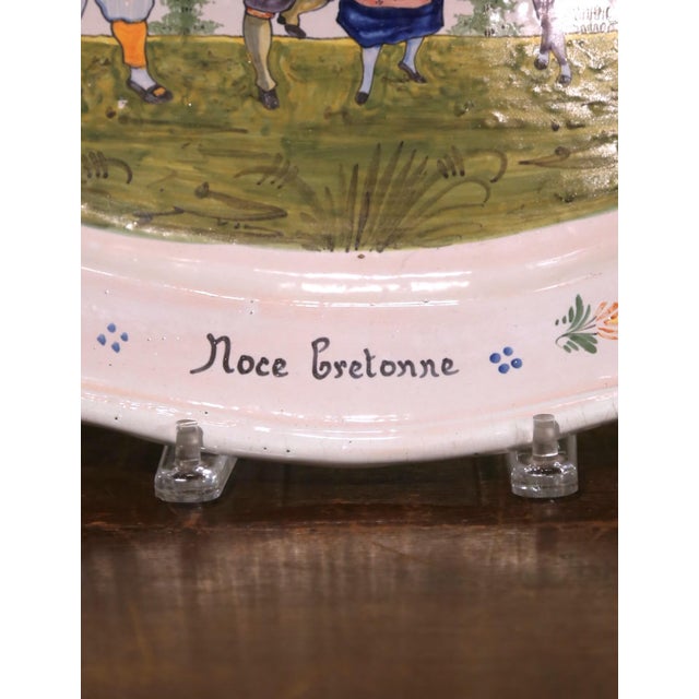 Ceramic Early 20th Century French Hb Quimper Faïence Oval Wall Platter, "Noce Bretonne" For Sale - Image 7 of 8