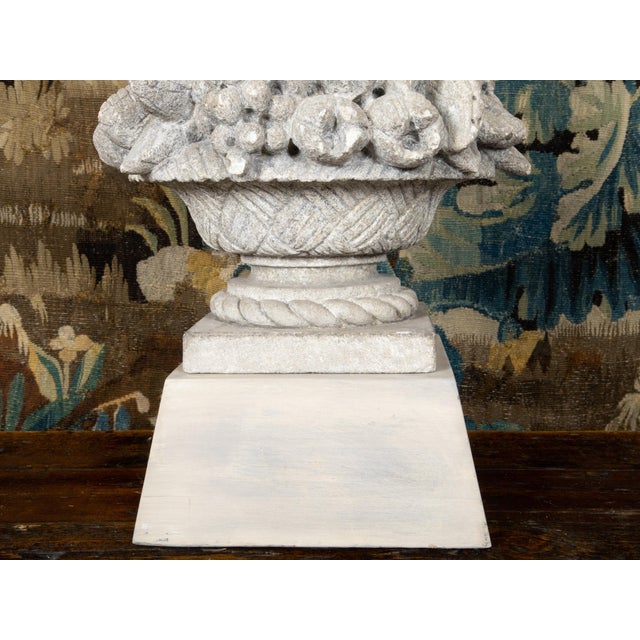 French 1940s Carved Stone Table Lamp Depicting a Fruit Bowl on Pedestal For Sale - Image 9 of 10