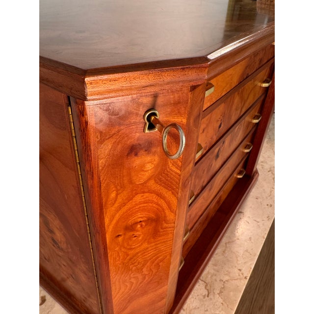 Early 21st Century Heavy Large Burlwood Jewelry Box Chest Safe With Locks and Beige Lining, Made in Italy For Sale - Image 5 of 12