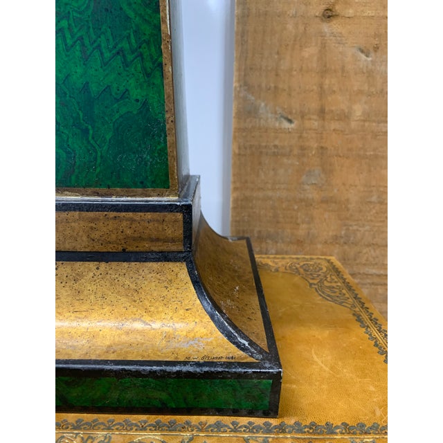 Vintage Hand Painted Faux Malachite Tole Obelisk For Sale In Dallas - Image 6 of 7