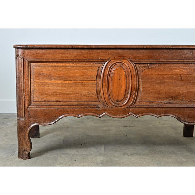French 19th Century Solid Oak Carved Coffer For Sale - Image 4 of 11