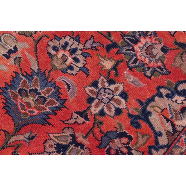 1980s Shabby Chic Persian Kashan Rust/Blue Wool Rug - 9'8'' X 13'4'' For Sale - Image 5 of 10