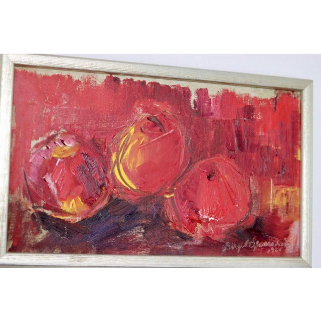 Swedish Mid-Century Oil On Canvas Painting "Still Life Apples" by Birgit Öfverström 1965 --Vintage & Framed Dimensions...