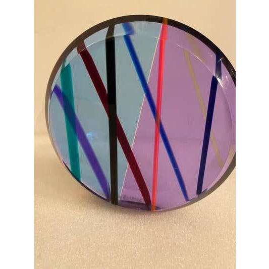 Pair of Lucite Sculptural Circles in the style of Charles Hollis Jones. Nice colors of purples and blues. Spheres are...