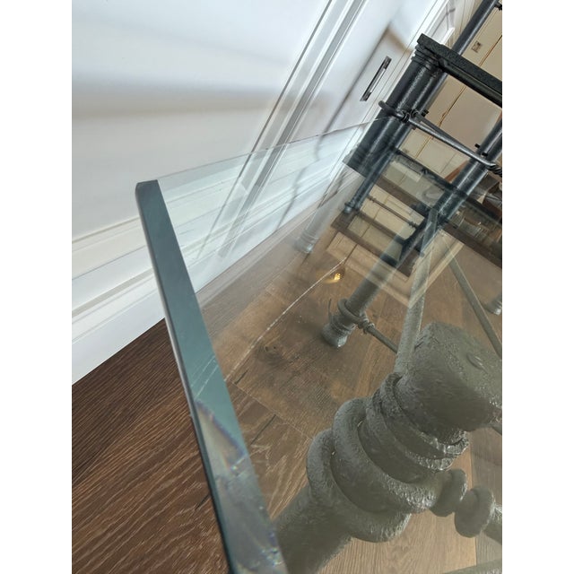 Metal Vintage Postmodern Glass & Faux-Bamboo Iron Table Set | Coffee Table + Matching Side Tables For Sale - Image 7 of 12