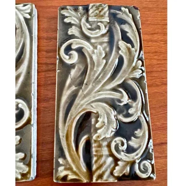 Trenton Pottery Company Late 1880s Victorian Border Tiles by Trent, Tobacco Glaze, Set of Four For Sale - Image 4 of 11
