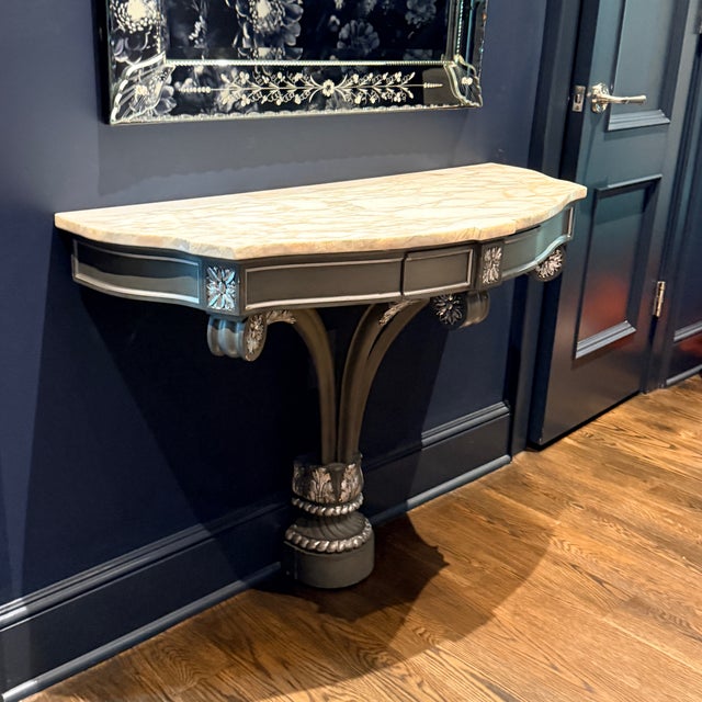 1950s English Hollywood Regency Demilune Marble Top Console For Sale - Image 5 of 8