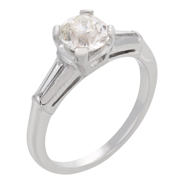 Mid Century Gia 1.01 Carat Old Mine Cut Diamond Platinum Engagement Ring, Size 5.5 For Sale