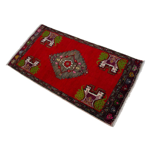 Vintage Oushak Small Rug 2x3 Hand-Knotted Red Turkish Wool Mat Door Mat Entry Decor For Sale - Image 6 of 14