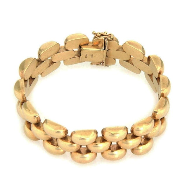 Contemporary Mid 20th Century Three Row 14k Yellow Gold Bar Link Bracelet For Sale - Image 3 of 8