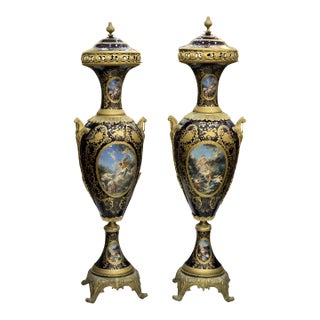 French Style Pair of Porcelain Vases France For Sale