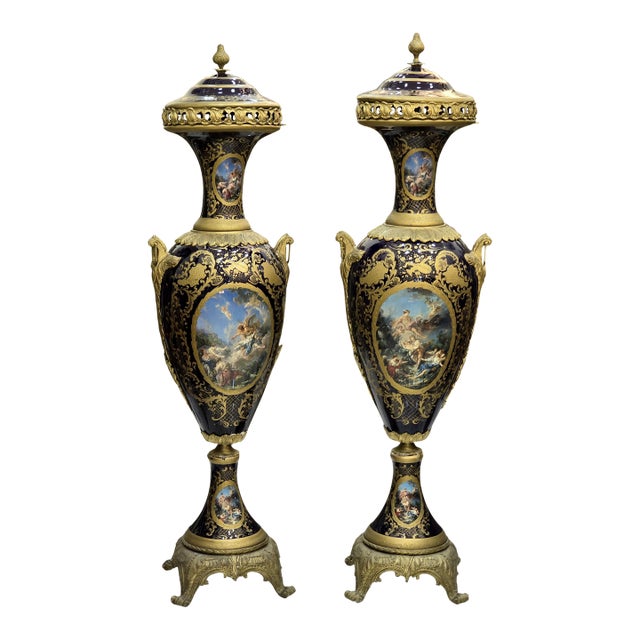 French Style Pair of Porcelain Vases France For Sale