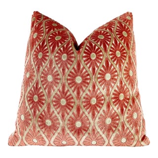 Spiced Coral 20x20 Velvet Throw Pillow With Feather Down Insert For Sale