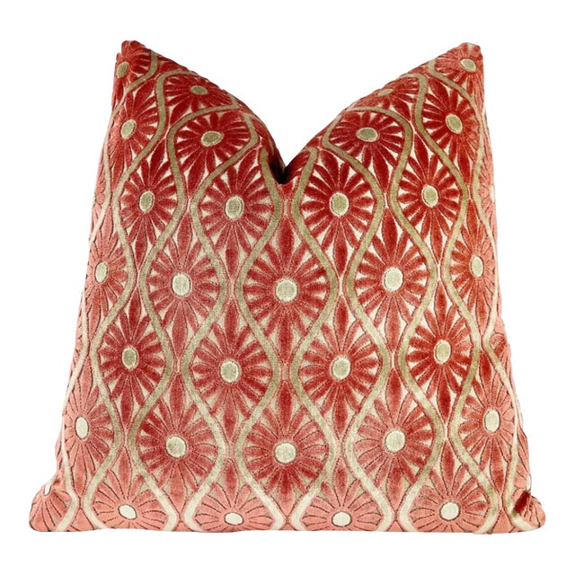 Spiced Coral 20x20 Velvet Throw Pillow With Feather Down Insert For Sale
