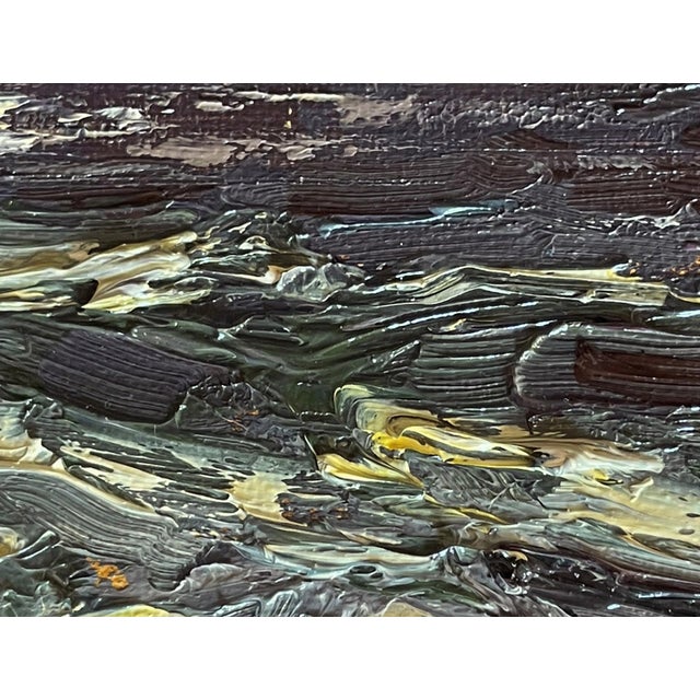 California Beach by Sparky LeBold | Oil on Canvas Panel Ocean waves under a cloudy sky. For Sale - Image 4 of 4