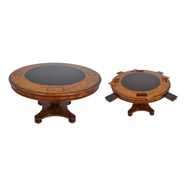 Theodore Alexander Large Leather Top Walnut Game Table For Sale