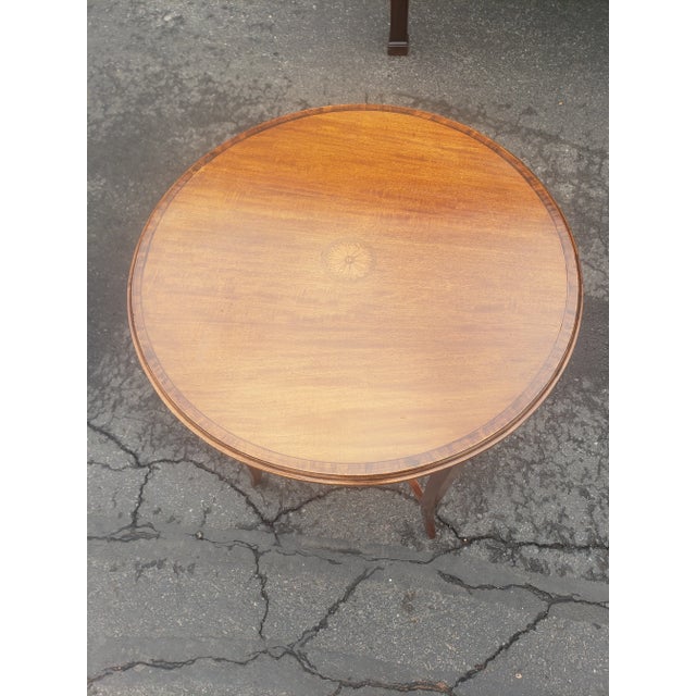 Traditional 1940s George III Style Patinated Satinwood Inlaid Mahogany Side Table For Sale - Image 3 of 10