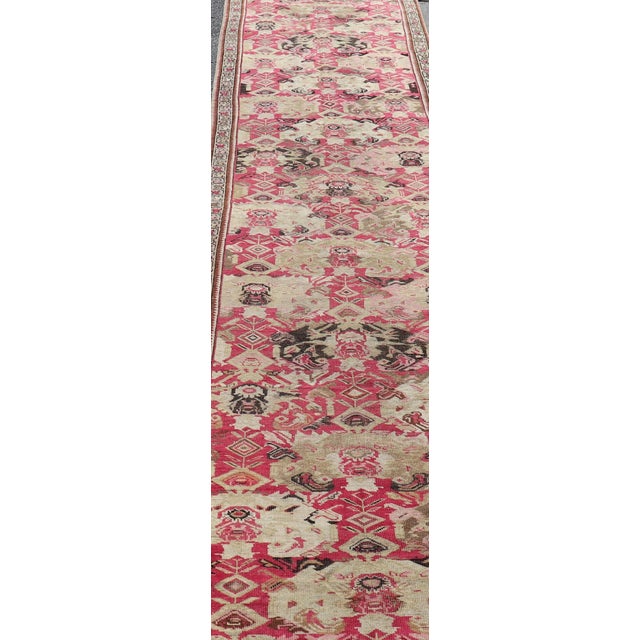 Measures: 3'1 x 19'3 Long Antique Caucasian Karabagh Runner with Ivory and Rose Field Design. Keivan Woven Arts/...