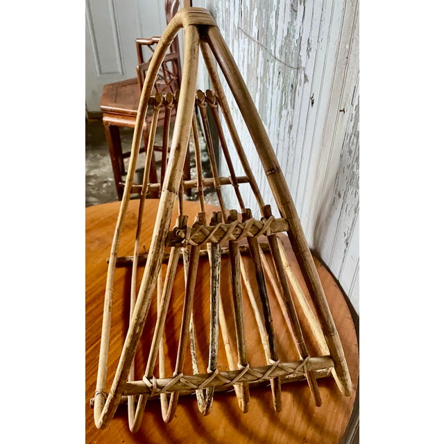 Mid 20th Century MCM Oval Round Bamboo/Rattan Magazine Holder Rack For Sale - Image 4 of 12