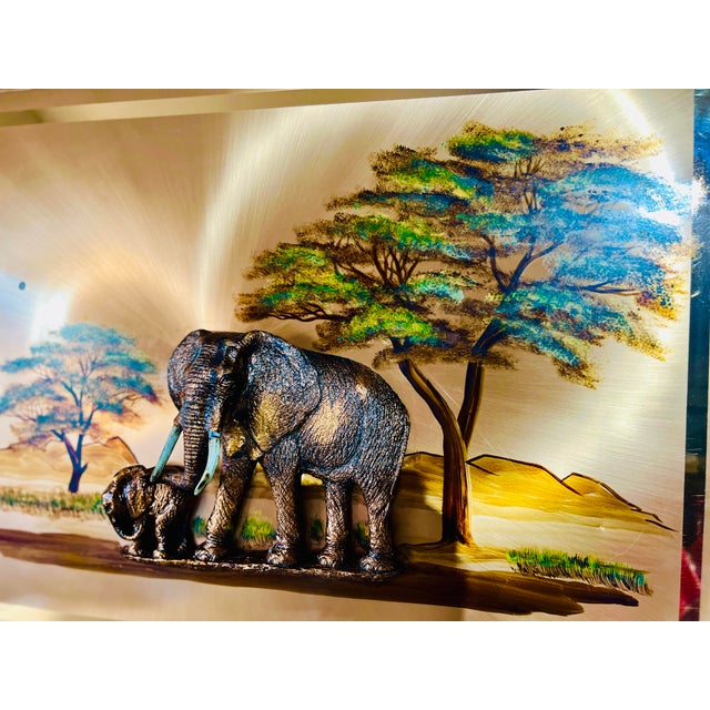 3-Piece Signed Gastone Safari Relief Set – Elephant & Calf, Zebra, XL Giraffe – Matching 25×19 Mid-Century Panels For Sale - Image 4 of 12