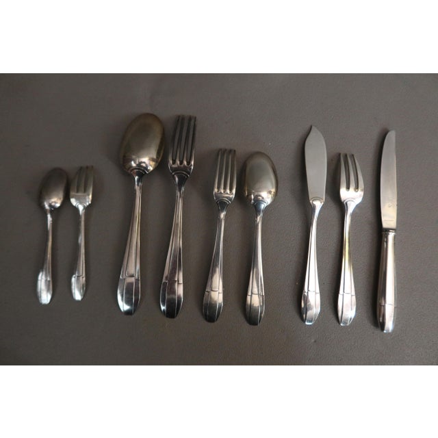 Silver Art Deco Style Silver-Plated Metal Cutlery Service, 1930s, Set of 99 For Sale - Image 8 of 9