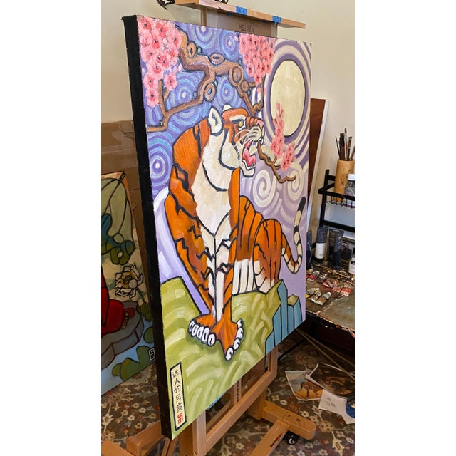 Tiger Charmed Moon Original Oil Painting Stephen McDonough For Sale - Image 4 of 4