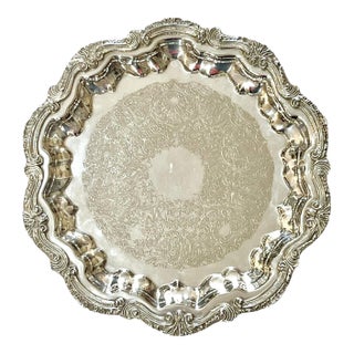 Vintage Footed Silver Salver Cocktail Tray Shell Detailing For Sale