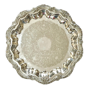 Vintage Footed Silver Salver Cocktail Tray Shell Detailing