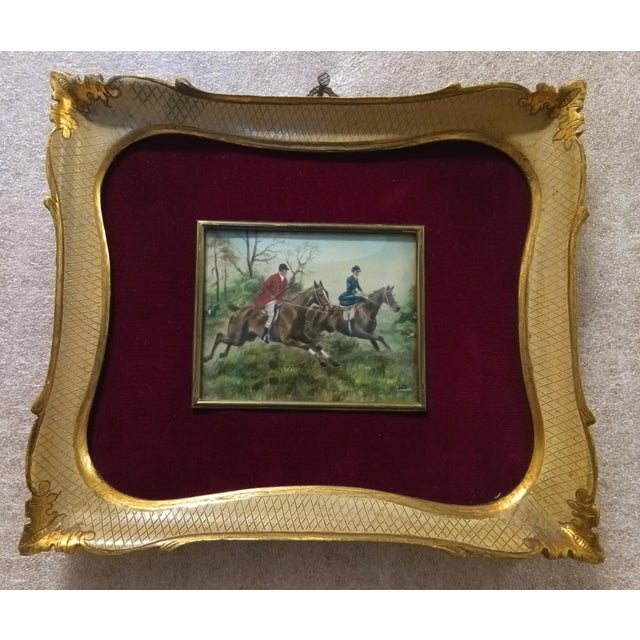 19th Century English Oil on Canvas Hunting Scene Miniature For Sale - Image 11 of 13