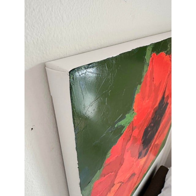 Poppies are a sure sign of spring! I used a palette knife technique to add lots of texture to create the poppy leaf...