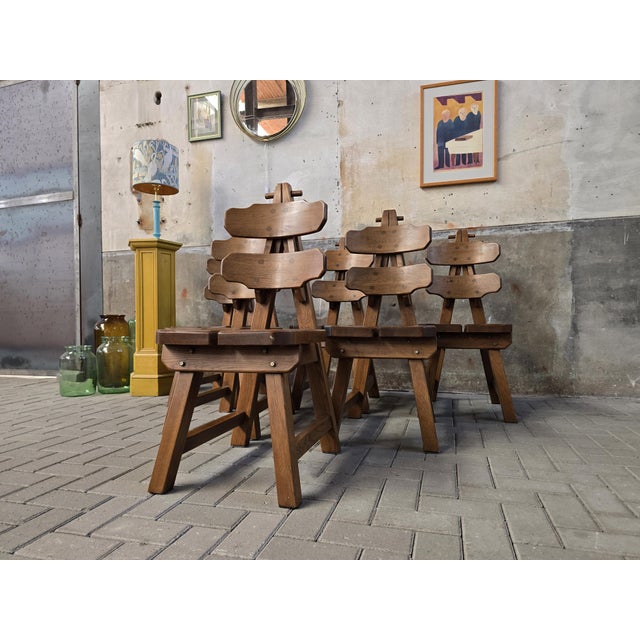 Mid-Century Modern Brutalist Oak Rembrandt Chairs, 1970s, Set of 6 For Sale - Image 3 of 18
