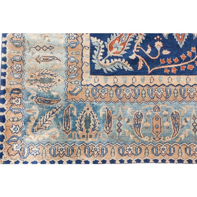 1920s Vintage Persian Kirman in Shades of Rust, Beige and Light Blue Handmade Wool Rug For Sale - Image 5 of 9